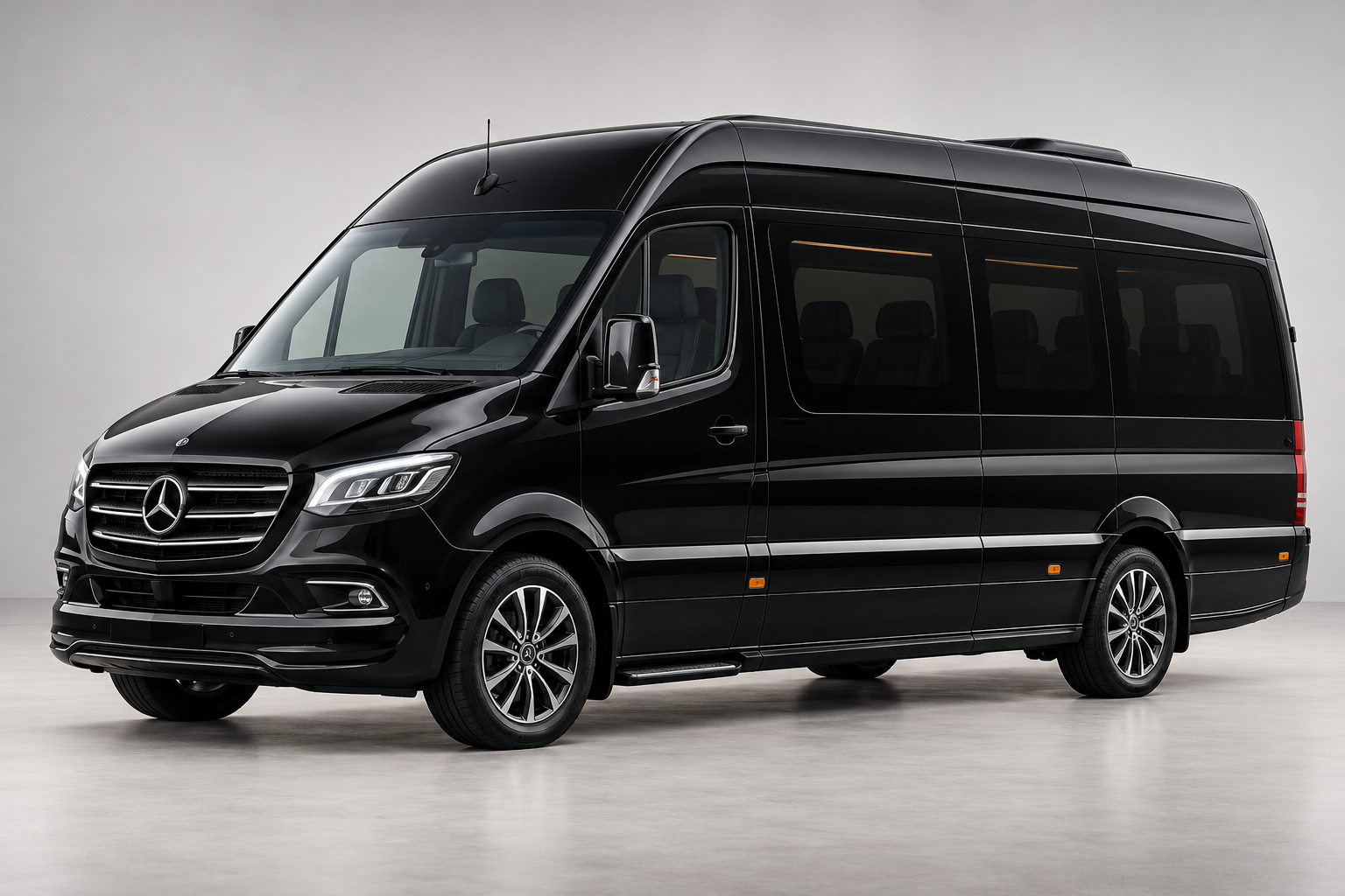 Schwarzer Mercedes-Benz VIP Sprinter, KI-generierte Modellillustration